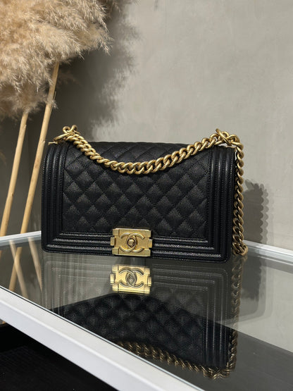 CHANEL Boy25 粒面牛皮口蓋包 - 黑金