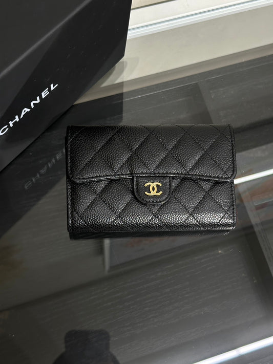 CHANEL 經典粒面牛皮中夾 - 黑金