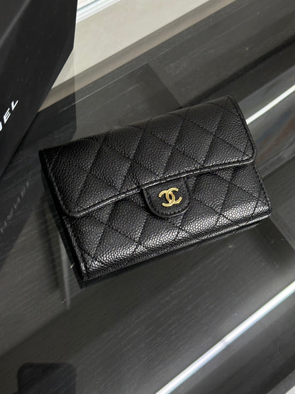 CHANEL 經典粒面牛皮中夾 - 黑金