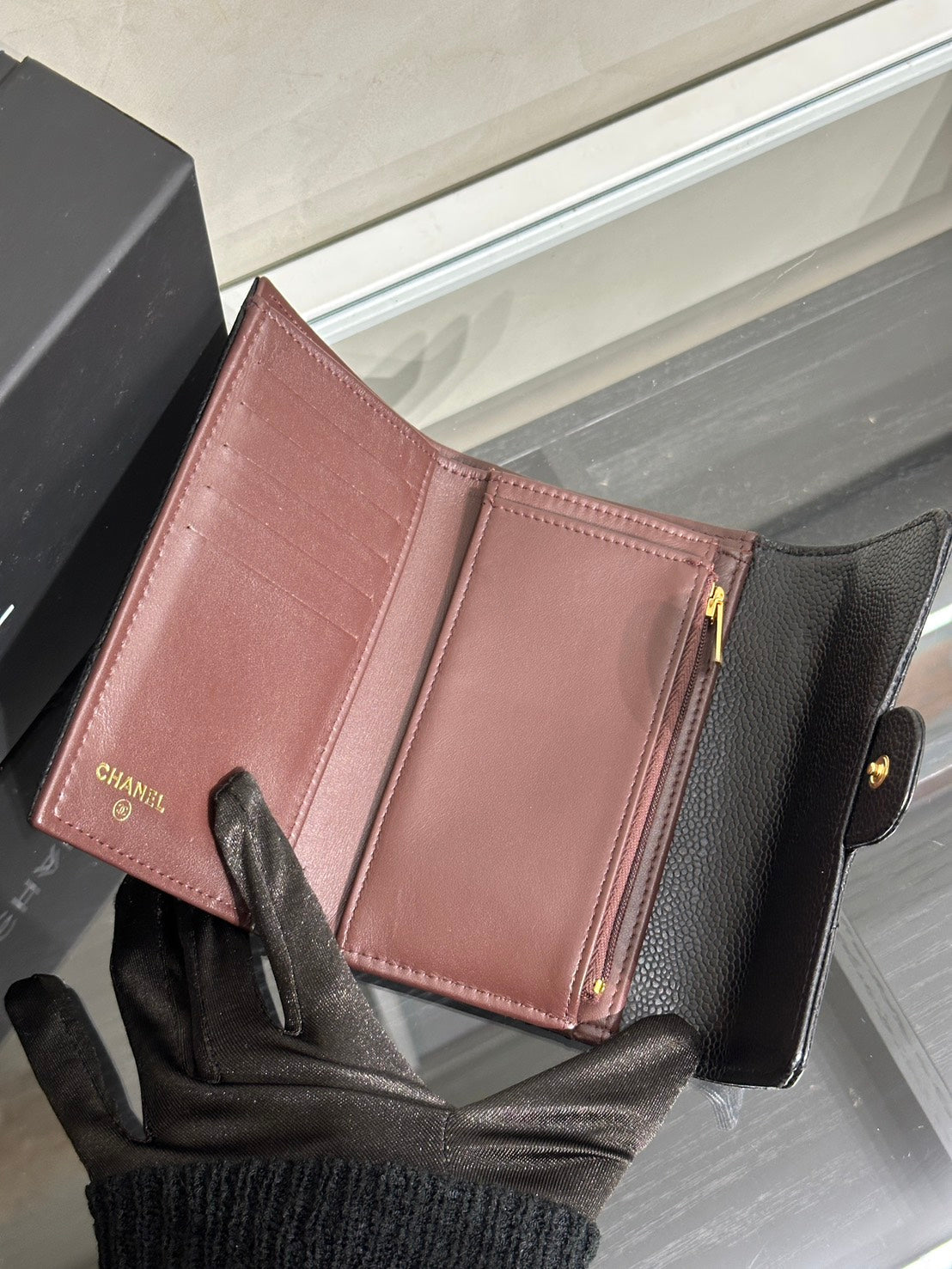 CHANEL 經典粒面牛皮中夾 - 黑金