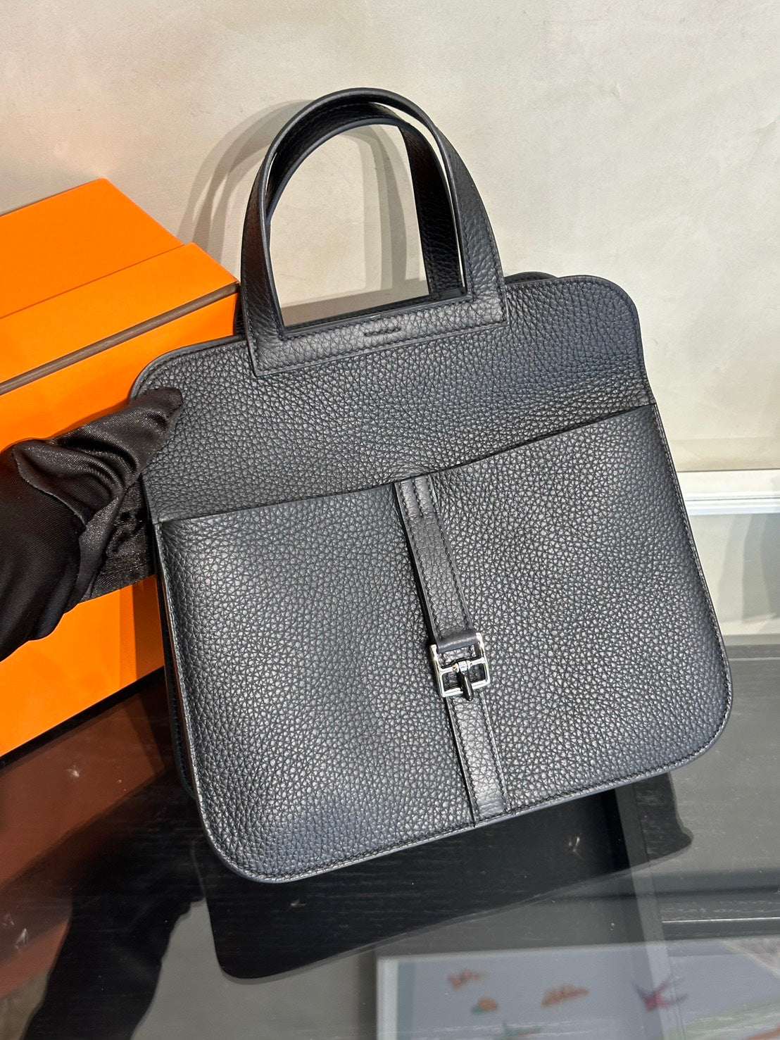 HERMES Halzan 25 - Noir 黑銀 W