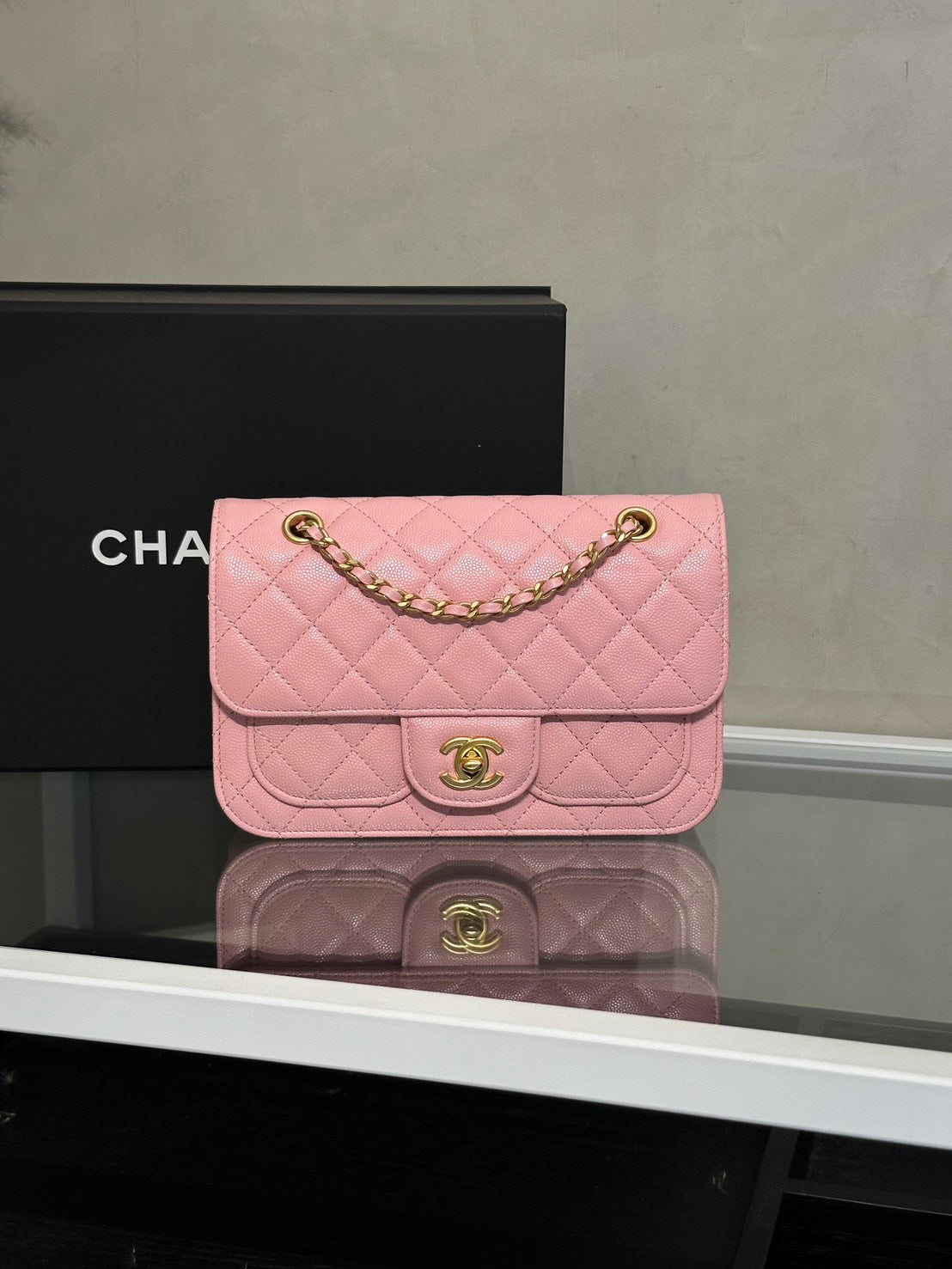 CHANEL 25B皮穿鍊單肩包 - 櫻花粉金