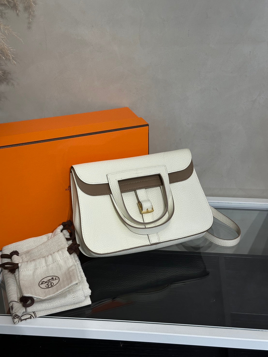 HERMES Halzan 25 - Mushroom/Beige De Weimar 蘑菇白/威瑪犬米金 B