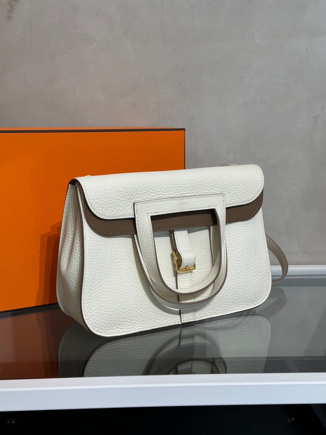 HERMES Halzan 25 - Mushroom/Beige De Weimar 蘑菇白/威瑪犬米金 B