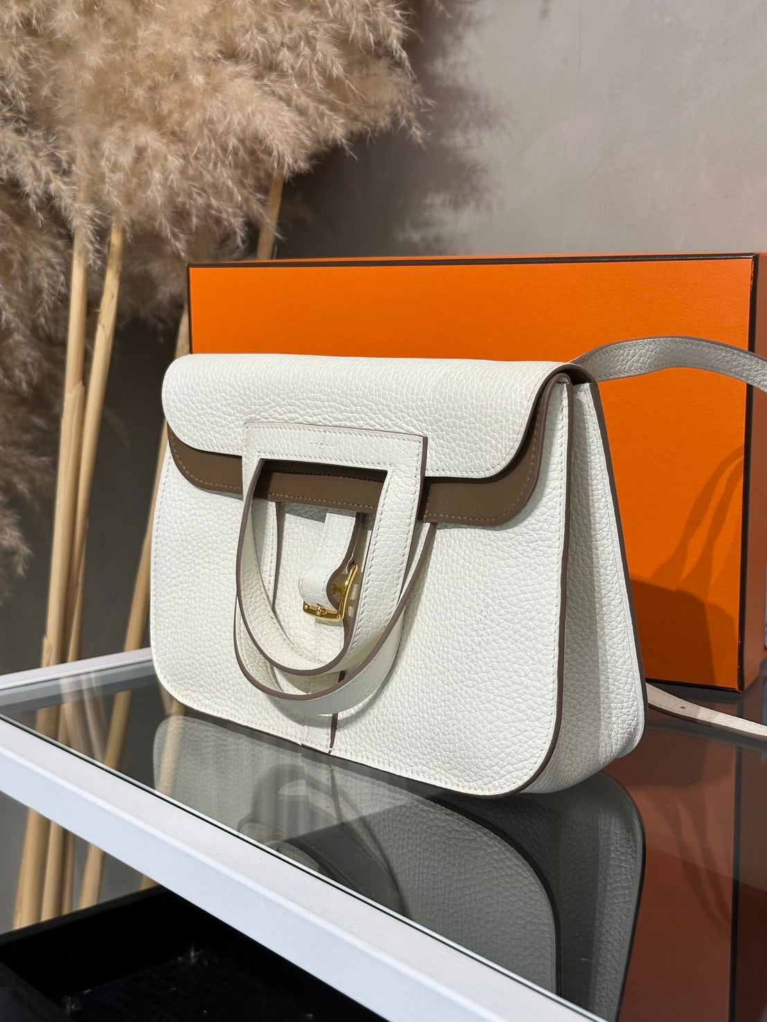 HERMES Halzan 25 - Mushroom/Beige De Weimar 蘑菇白/威瑪犬米金 B