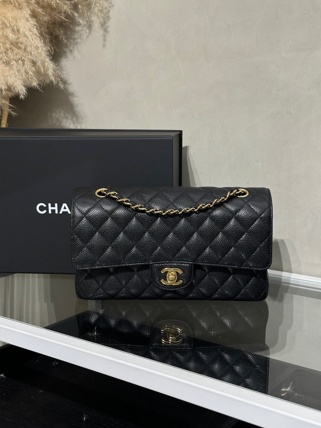 CHANEL 經典口蓋包 CF25 - 粒面牛皮黑金30開