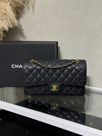 CHANEL 經典口蓋包 CF25 - 粒面牛皮黑金30開