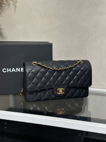 CHANEL 經典口蓋包 CF25 - 粒面牛皮黑金30開