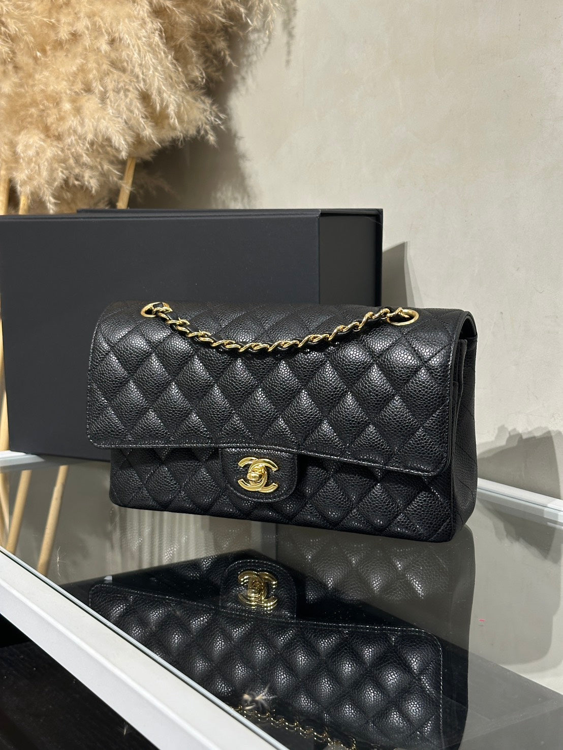 CHANEL 經典口蓋包 CF25 - 粒面牛皮黑金30開