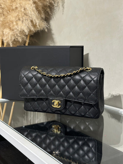 CHANEL 經典口蓋包 CF25 - 粒面牛皮黑金30開