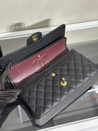 CHANEL 經典口蓋包 CF25 - 粒面牛皮黑金30開