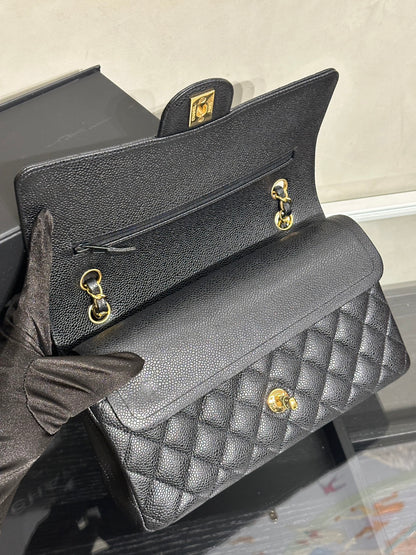 CHANEL 經典口蓋包 CF25 - 粒面牛皮黑金30開