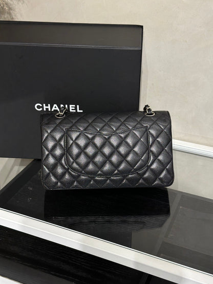 CHANEL 經典口蓋包 CF25 - 粒面牛皮黑銀30開
