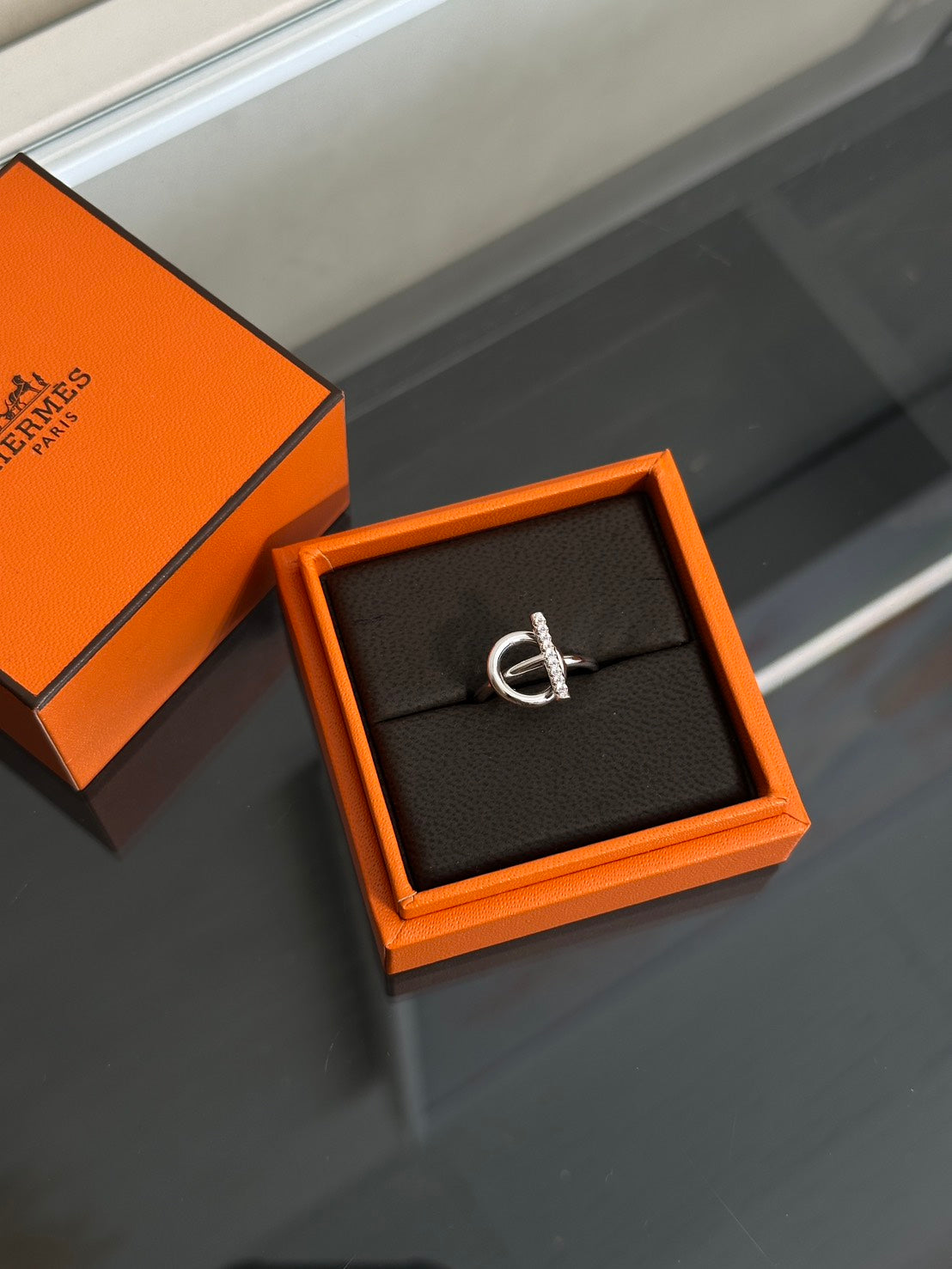 HERMES Echappee小Q鑽石戒指 - 18K白金 52