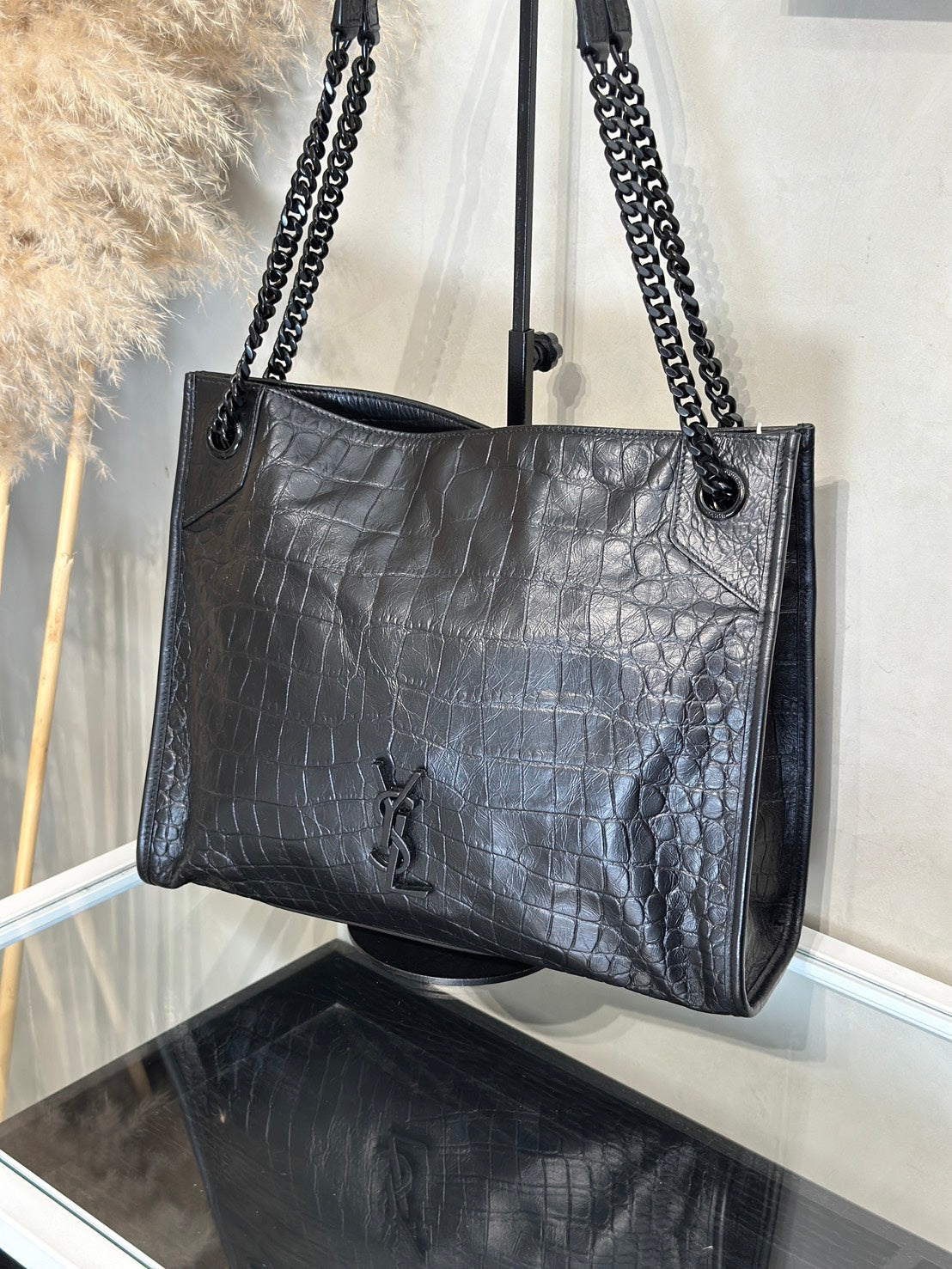 YSL Niki Tote鱷魚壓紋 - 中號So Black
