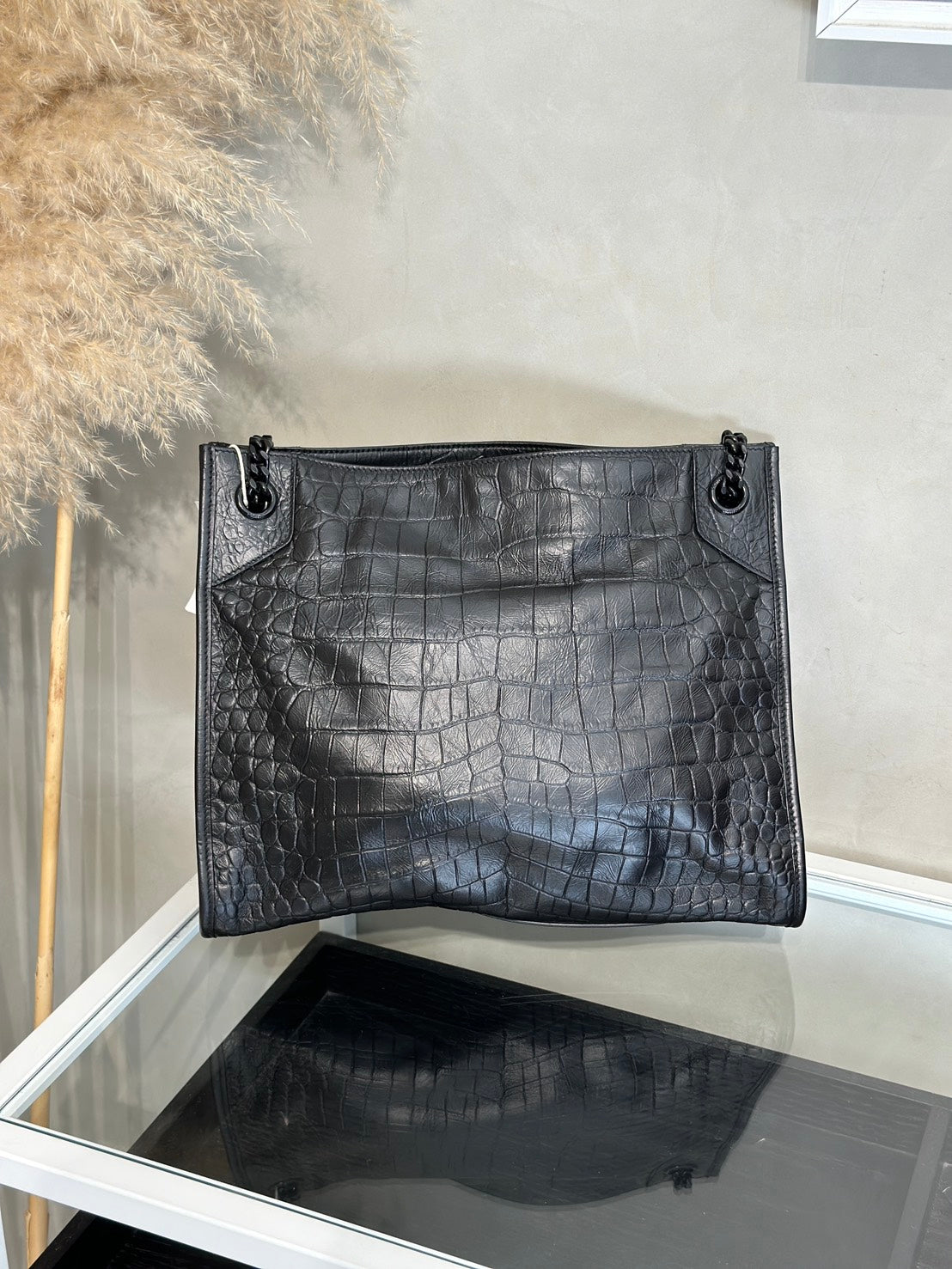 YSL Niki Tote鱷魚壓紋 - 中號So Black