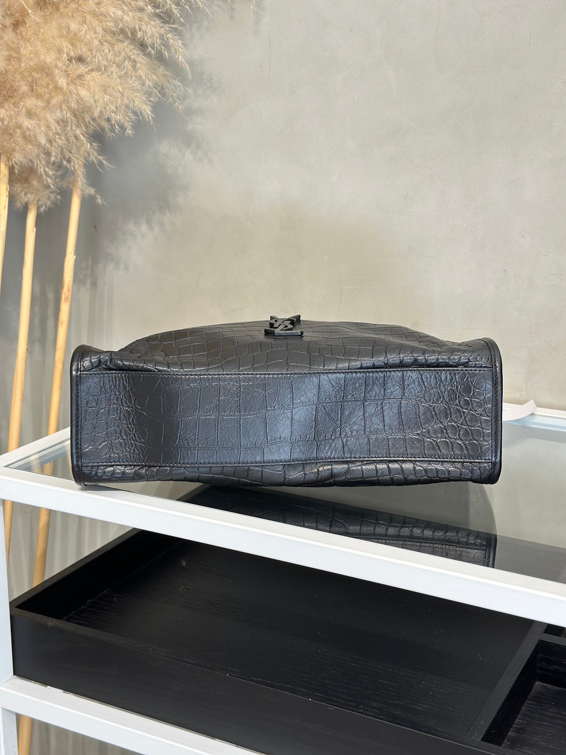 YSL Niki Tote鱷魚壓紋 - 中號So Black
