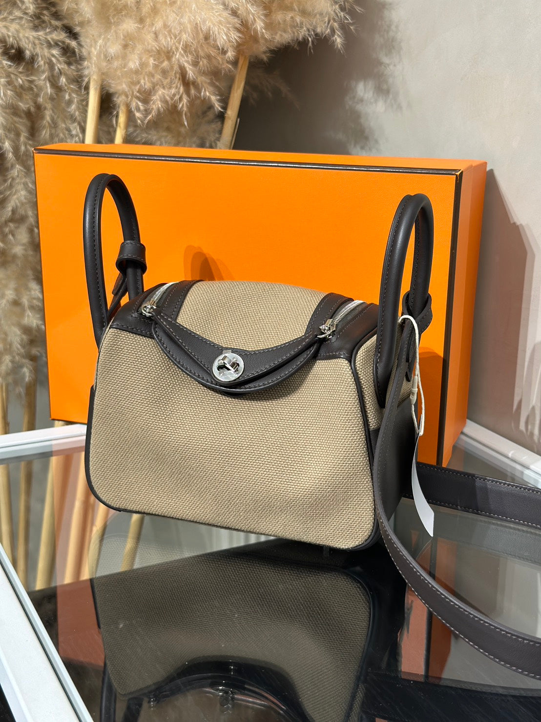 HERMES Mini Lindy ll - Mousse/Bai Brun 慕斯灰拚棗棕銀 G