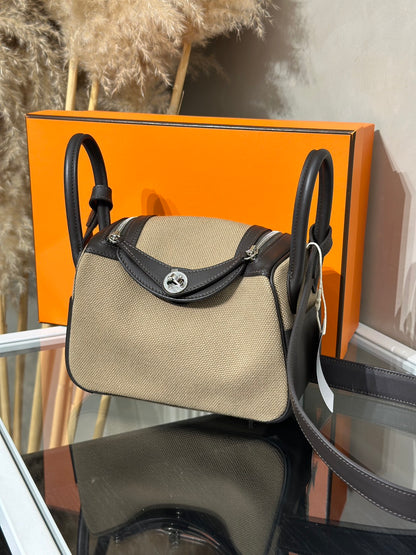 HERMES Mini Lindy ll - Mousse/Bai Brun 慕斯灰拚棗棕銀 G