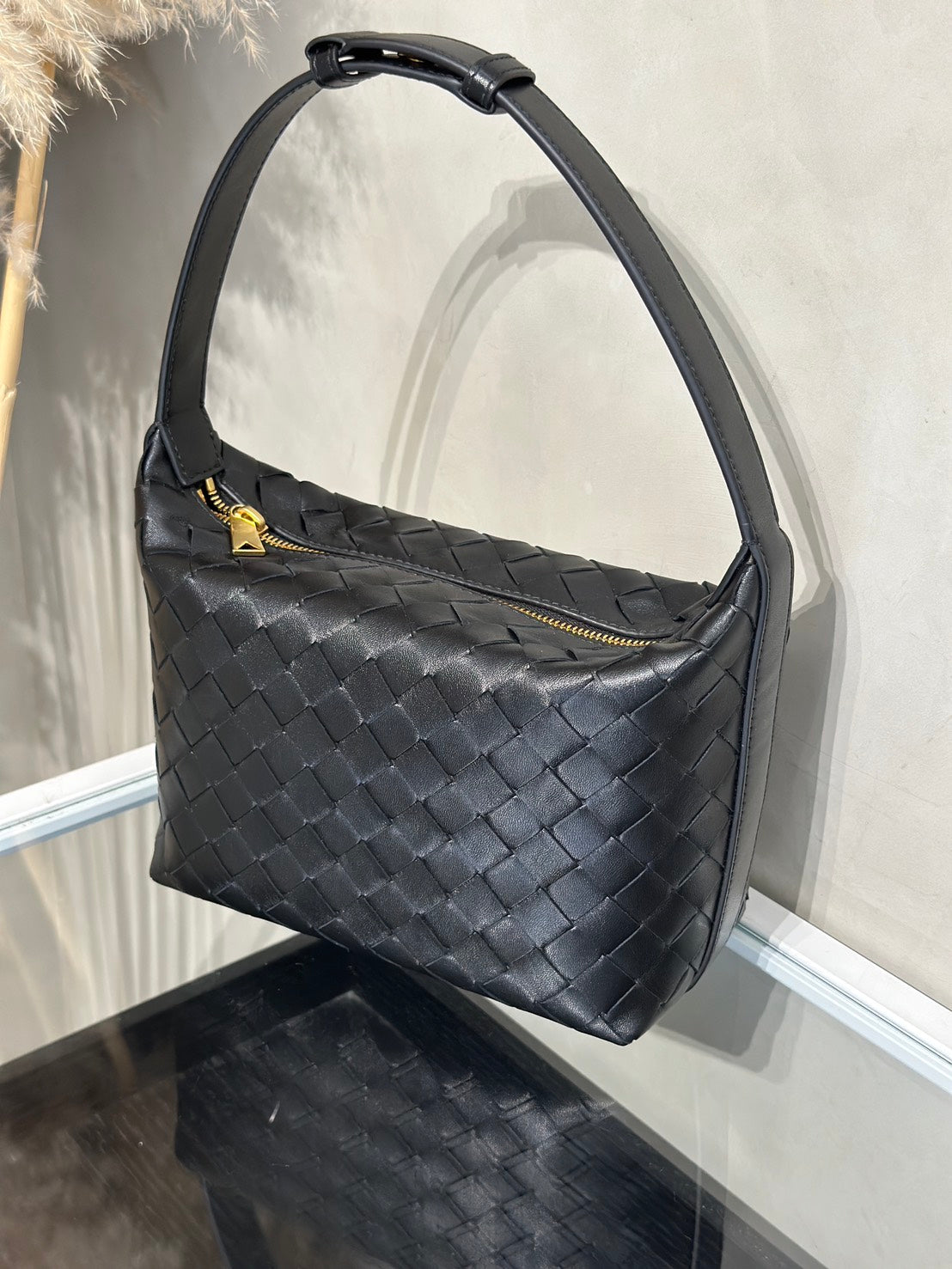 BOTTEGA VENETA  Wallace Mini Intrecciato單肩包 - 黑
