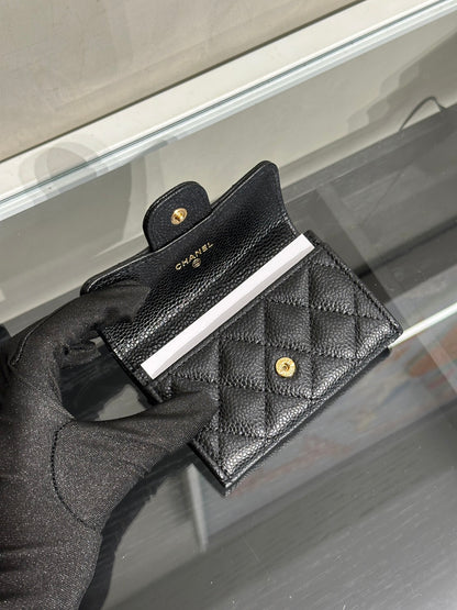 CHANEL 經典粒面牛皮口蓋卡包 - 黑金