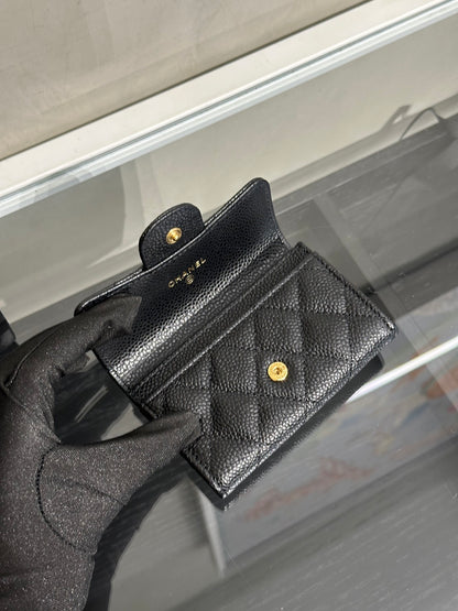 CHANEL 經典粒面牛皮口蓋卡包 - 黑金