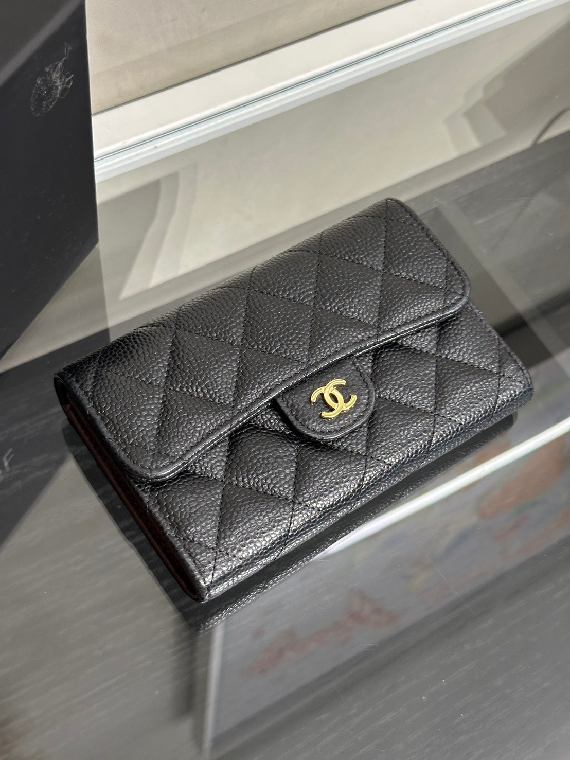 CHANEL 經典粒面牛皮中夾 - 黑金