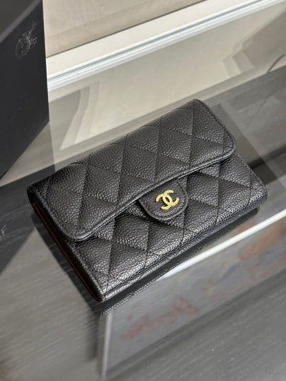 CHANEL 經典粒面牛皮中夾 - 黑金