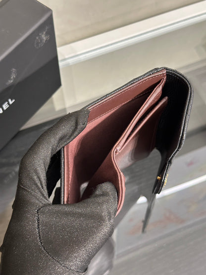 CHANEL 經典粒面牛皮中夾 - 黑金