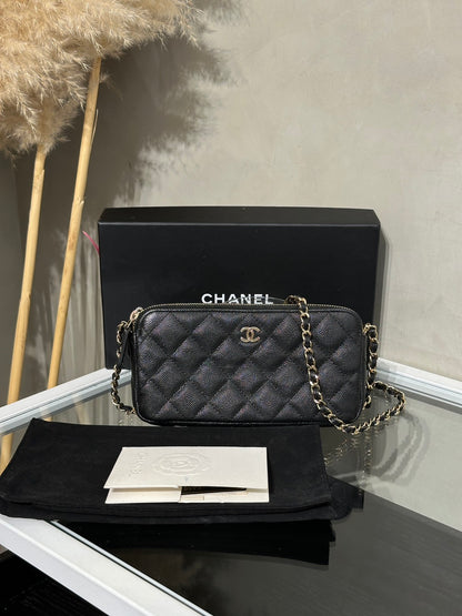 CHANEL 17B雙隔層鍊帶小包 - 黑金24開