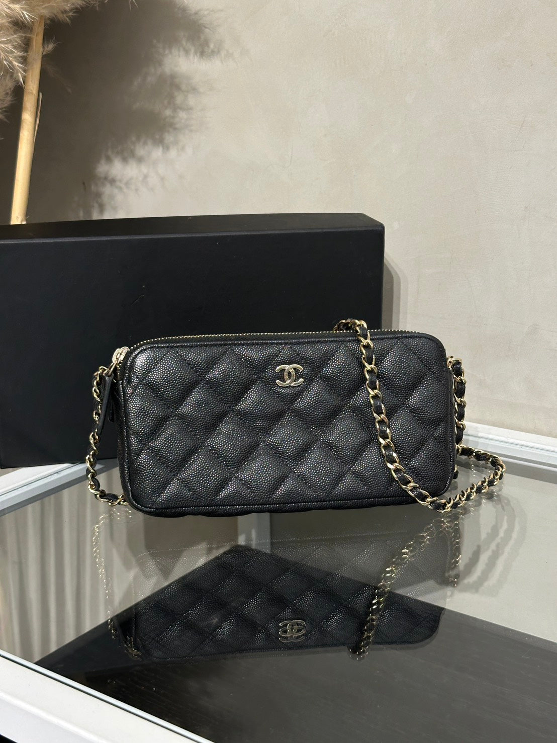 CHANEL 17B雙隔層鍊帶小包 - 黑金24開