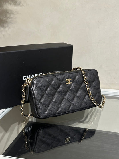 CHANEL 17B雙隔層鍊帶小包 - 黑金24開