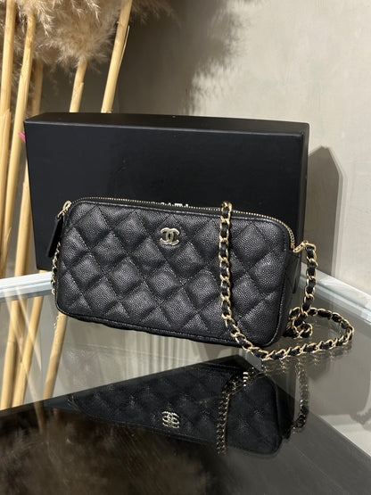 CHANEL 17B雙隔層鍊帶小包 - 黑金24開