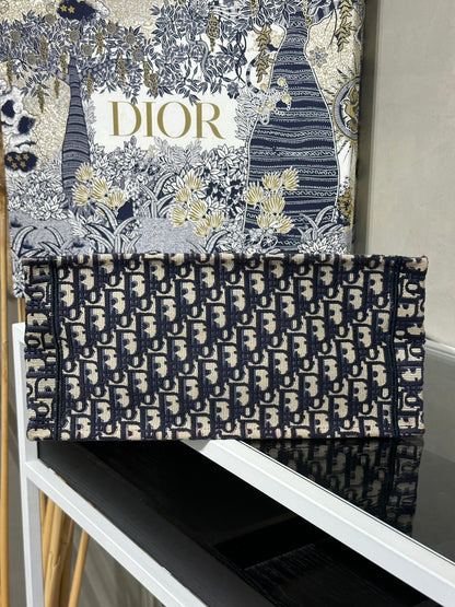 DIOR 經典老花刺繡Tote - 中號深藍