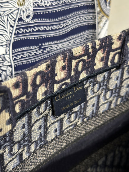 DIOR 經典老花刺繡Tote - 中號深藍