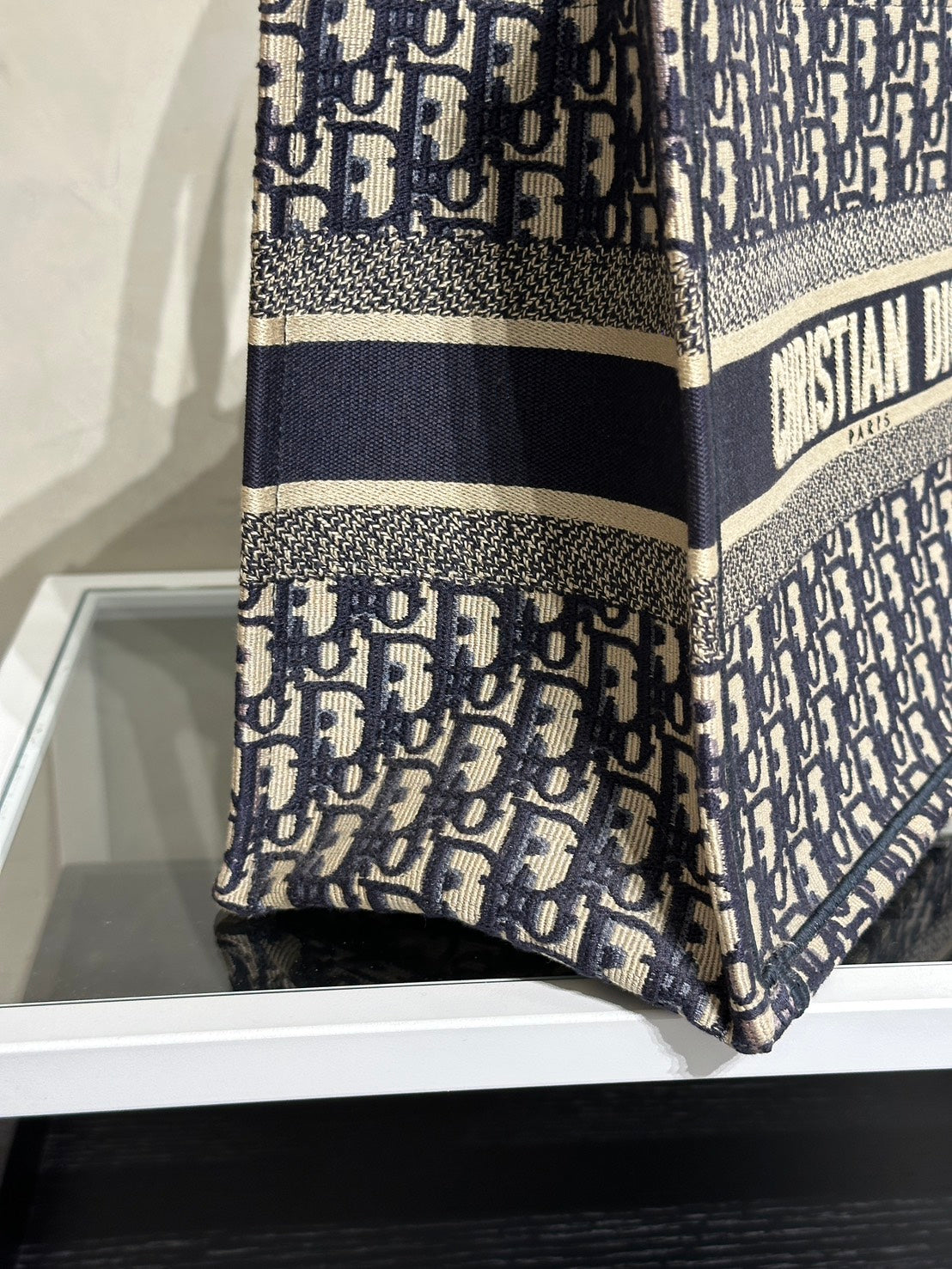DIOR 經典老花刺繡Tote - 中號深藍
