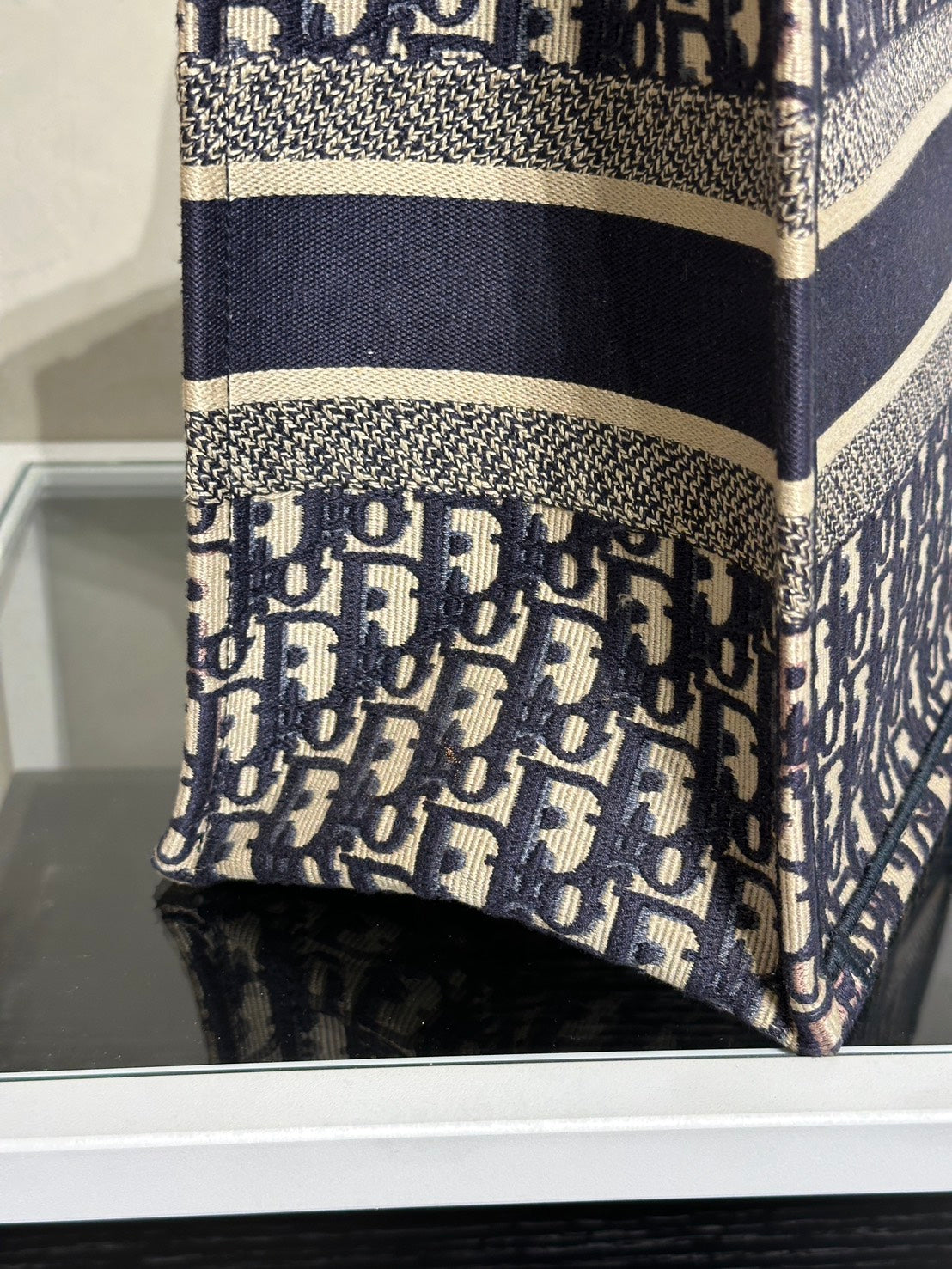 DIOR 經典老花刺繡Tote - 中號深藍