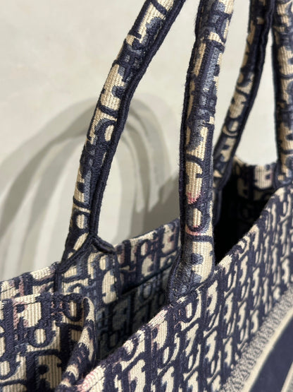 DIOR 經典老花刺繡Tote - 中號深藍