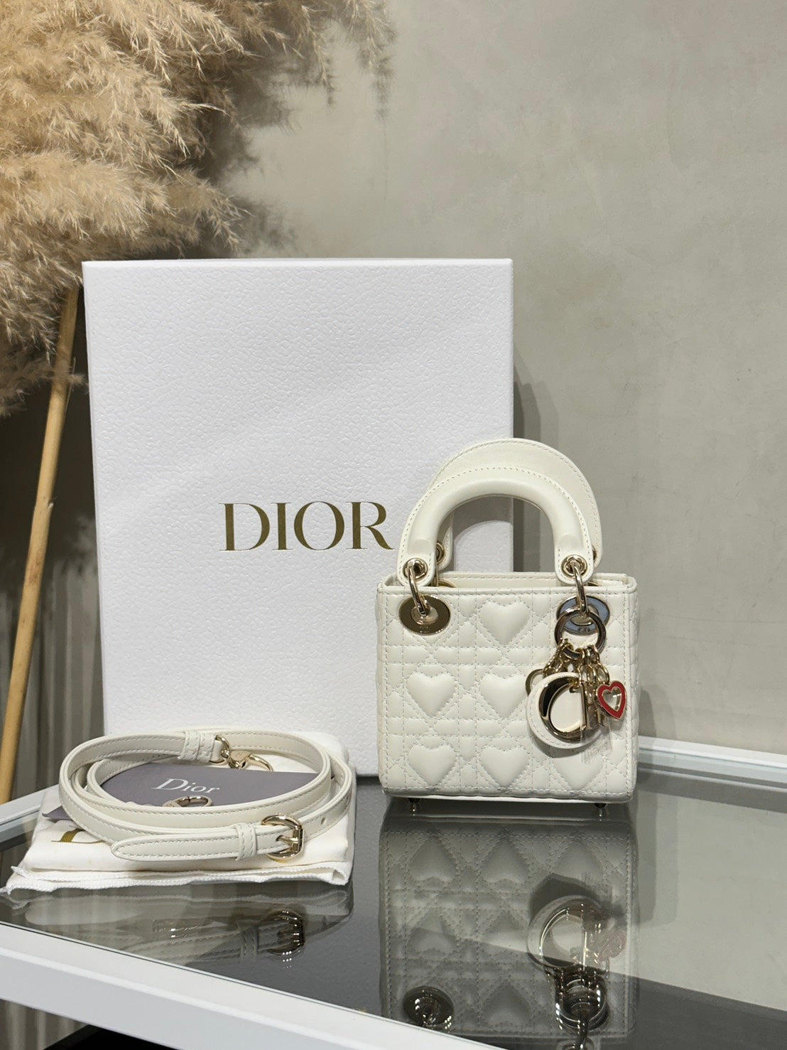 DIOR Lady Dior愛心藤格紋戴妃包 - Nano白金