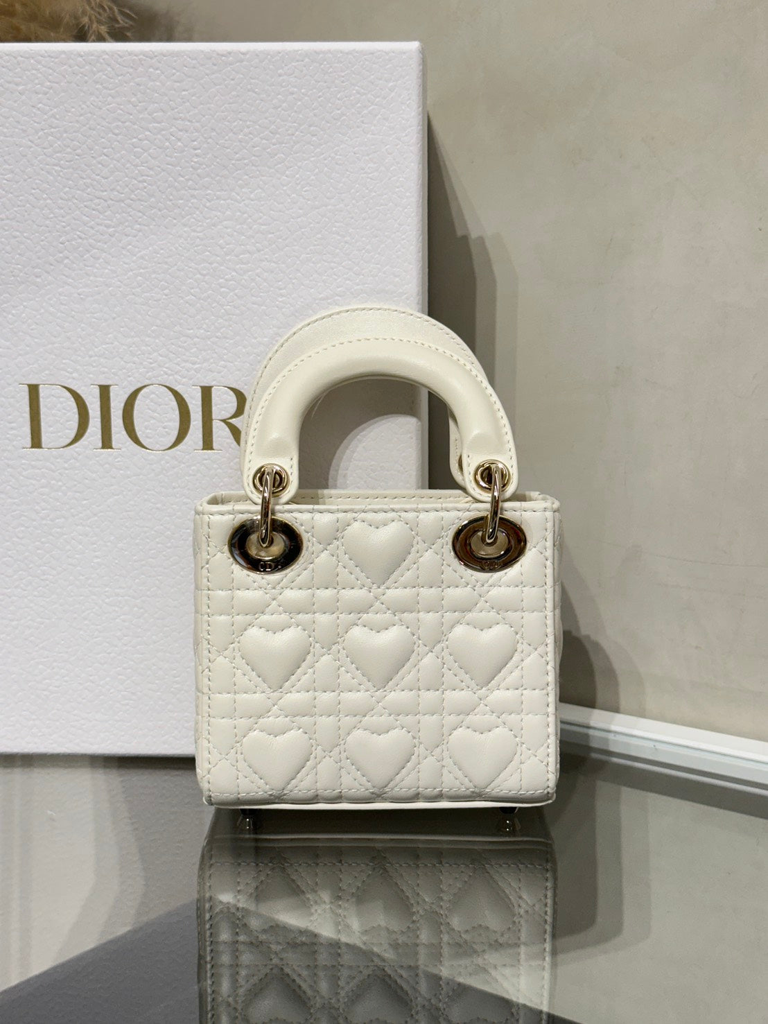 DIOR Lady Dior愛心藤格紋戴妃包 - Nano白金