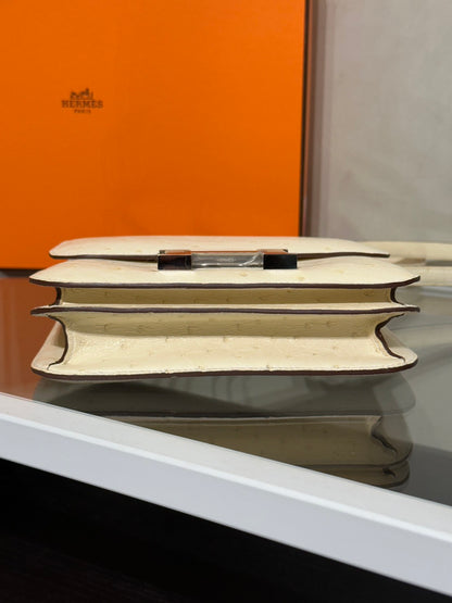 HERMES Mini Constance 19 - Craie 10 鴕鳥皮奶昔白銀 B