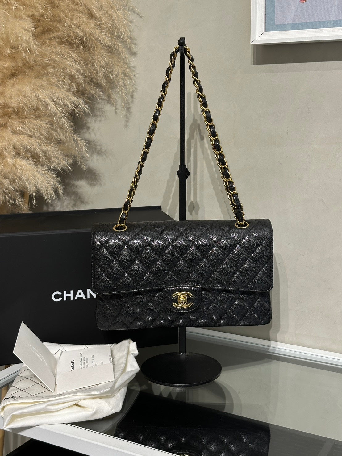 CHANEL 經典口蓋包 CF25 - 粒面牛皮黑金