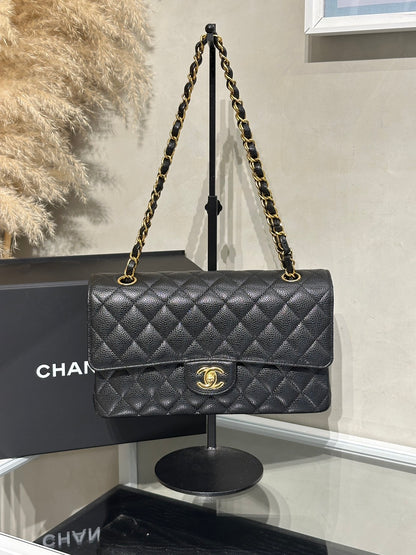 CHANEL 經典口蓋包 CF25 - 粒面牛皮黑金