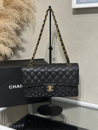CHANEL 經典口蓋包 CF25 - 粒面牛皮黑金