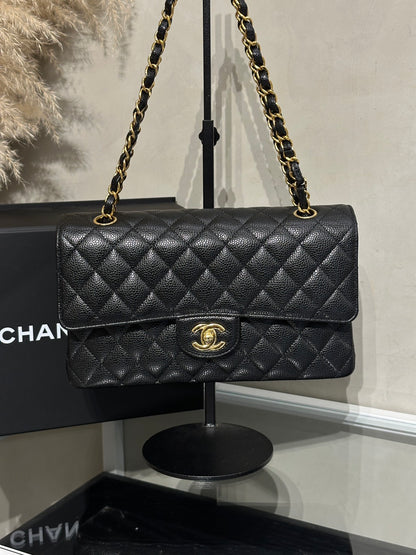 CHANEL 經典口蓋包 CF25 - 粒面牛皮黑金