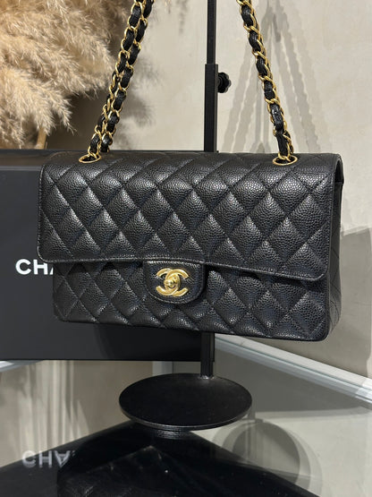 CHANEL 經典口蓋包 CF25 - 粒面牛皮黑金