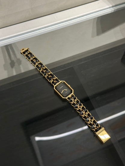 CHANEL 經典Premiers皮穿鍊方糖腕錶 - L黑金