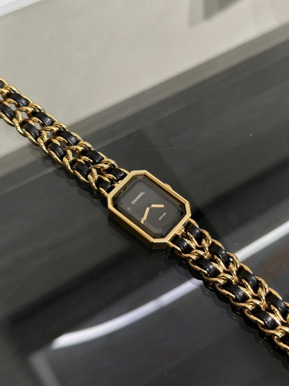 CHANEL 經典Premiers皮穿鍊方糖腕錶 - L黑金