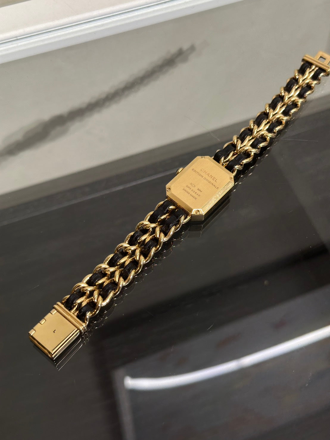 CHANEL 經典Premiers皮穿鍊方糖腕錶 - L黑金