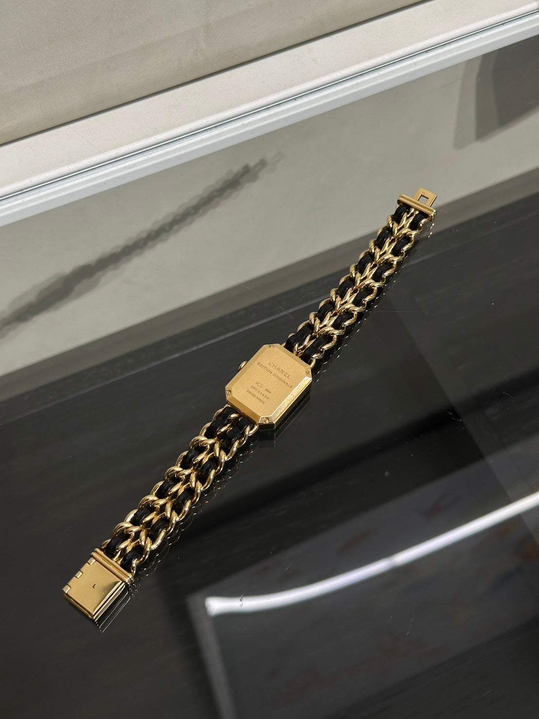 CHANEL 經典Premiers皮穿鍊方糖腕錶 - L黑金